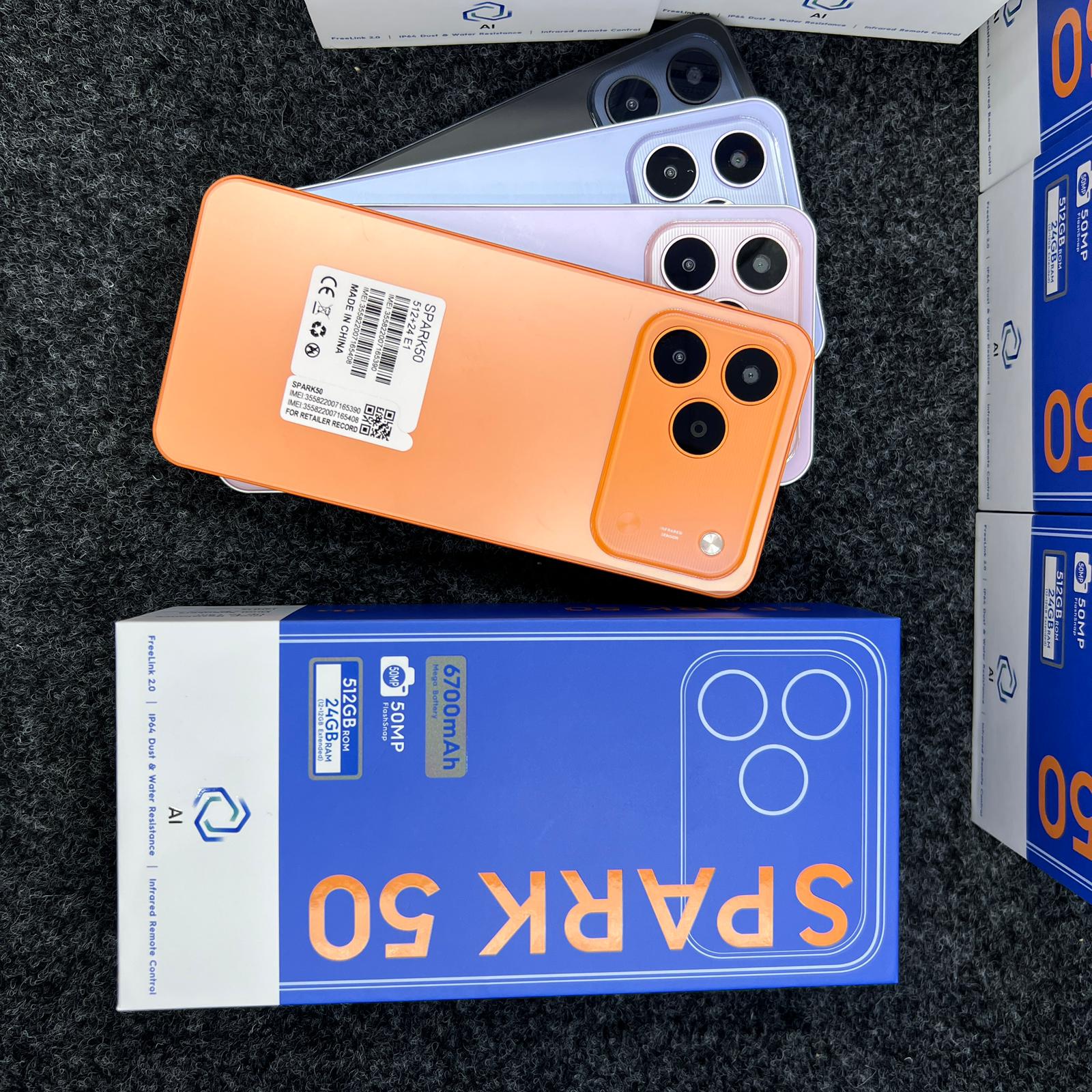 Spark 50 smartphones in multiple colors with retail box